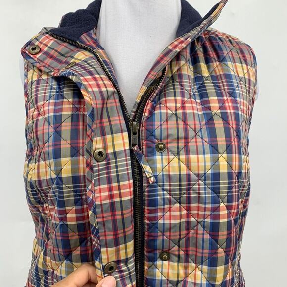 Talbots Vest Womens XS Extra Small Diamond Quilted Tomber Plaid Fleece Lined - Picture 6 of 12